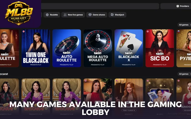 Many games available in the gaming lobby