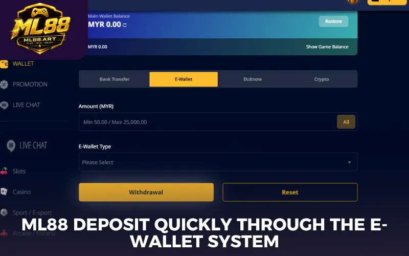 ML88 deposit quickly through the e-wallet system
