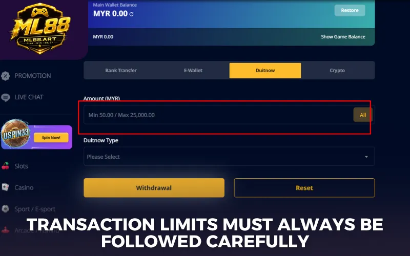Transaction limits must always be followed carefully